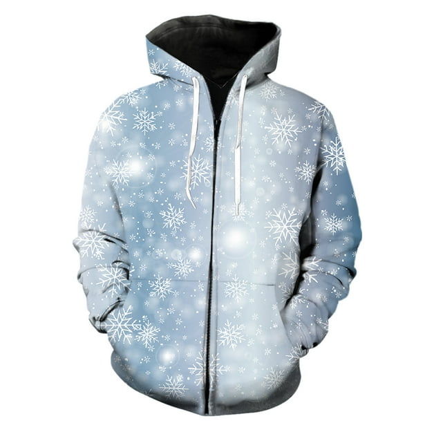 Sudadera con capucha y cremallera para hombre, diseño de copos de nieve de invierno, divertida, de gran tamaño, estilo Harajuku, ropa de calle para adolescentes, hip hop, estampado 3D, informal