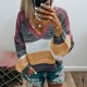 thumbnail image 2 of Moda mujer manga larga Pachwork rayas cuello en V suéter Casual Tops blusa Pompotops  gfhjh5613, 2 of 7