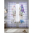 thumbnail image 2 of Spring Easter Sheer Curtains 108 Inch Length 2 Panels for Living Room, Bunny Botanical Flowers Leaves Purple Check Voile Kitchen Curtain Set, Luxury Privacy Drapes Window Treatment for Bedroom, 2 of 7