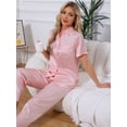 thumbnail image 2 of DARING DIVA Satin Pajamas Silky Button Down Short Sleeve Shirt Pants Set XL Pink, 2 of 7
