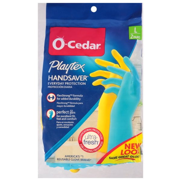 OCedar Playtex Large Handsaver Rubber Gloves Reusable, 2 Pairs, Yellow