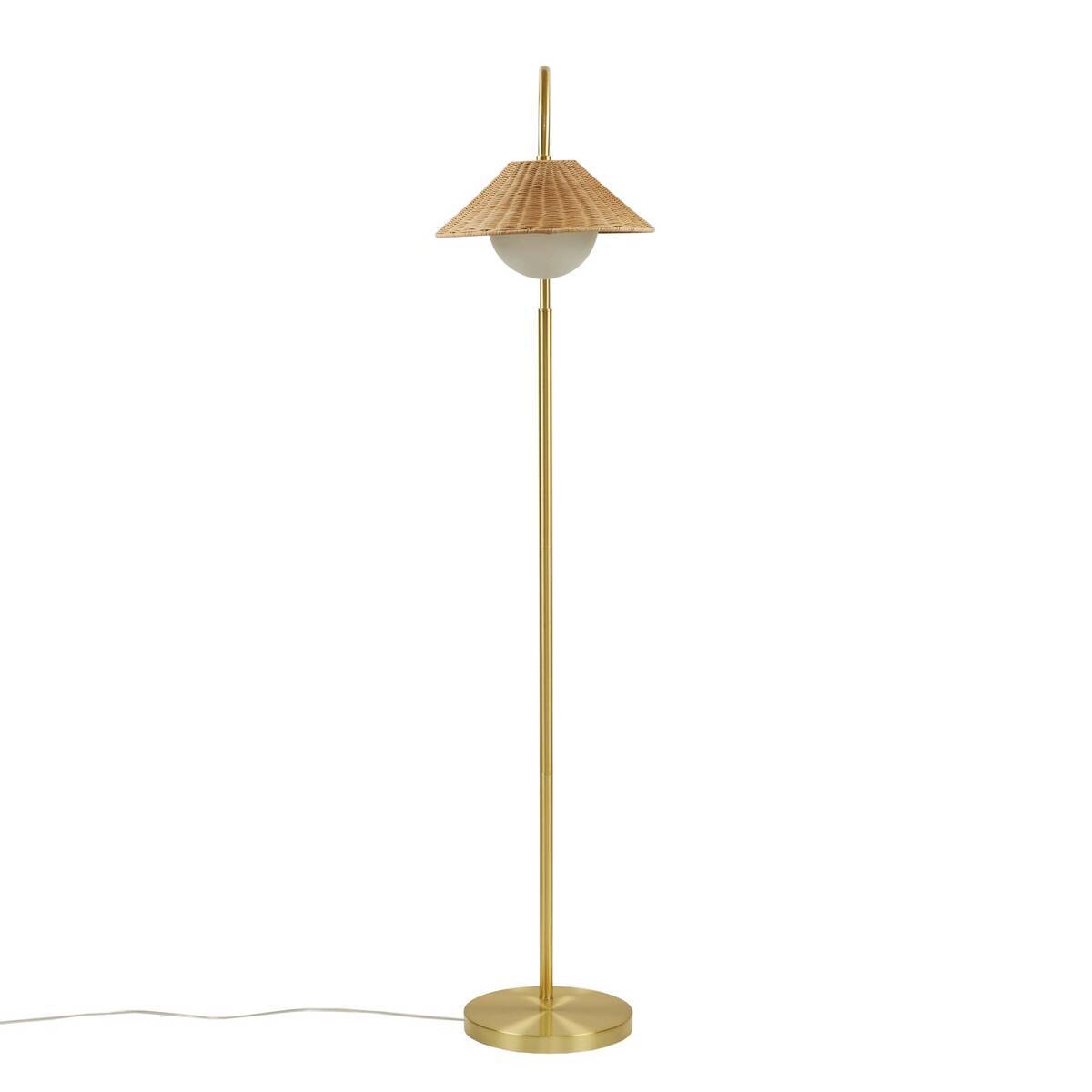 Gold Natural Rattan Weave Shade Floor Lamp - Bohemian Style for Living Room Bedroom Office