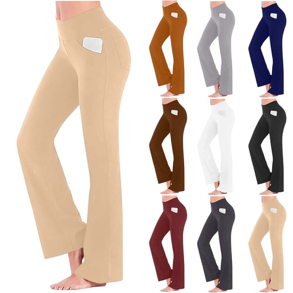 Horkkom Flare Leggings for Women High Waisted Yoga Pants Solid Color Workout Leggings with Pockets L, Gifts for Women