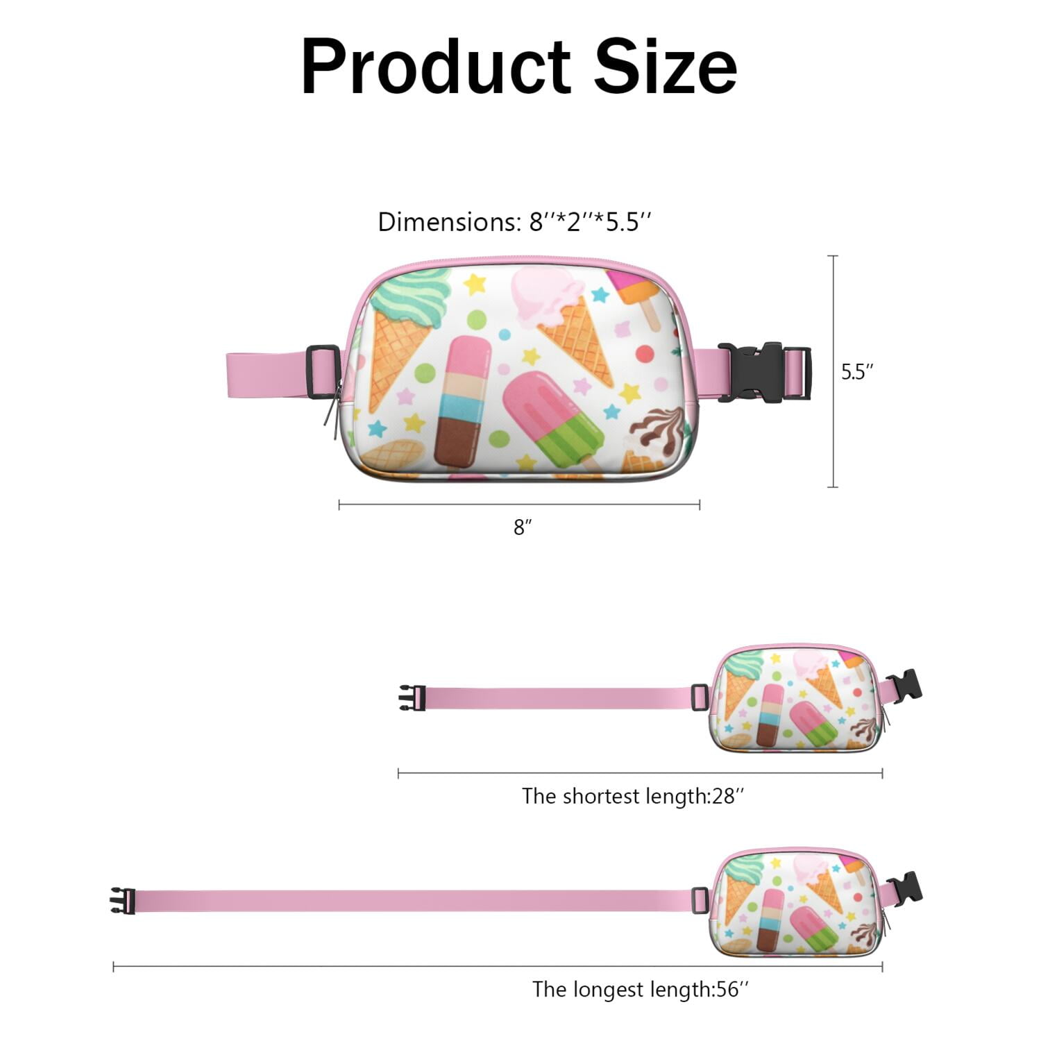 Crossbody Belt Bag Ice Cream Waist Bag Running Belt Bag for Jogging for Women Casual Waist Packs with Adjustable Strap Waterproof Belt Bag for Workout Running Travelling