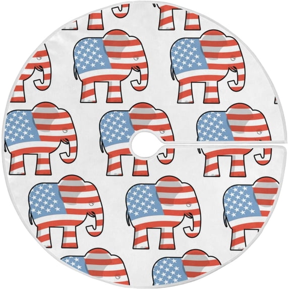 FMSHPON USA Flag Elephant Xmas Christmas Tree Skirt Stand Mat for Holiday Party Decoration Indoor Outdoor 36 inches