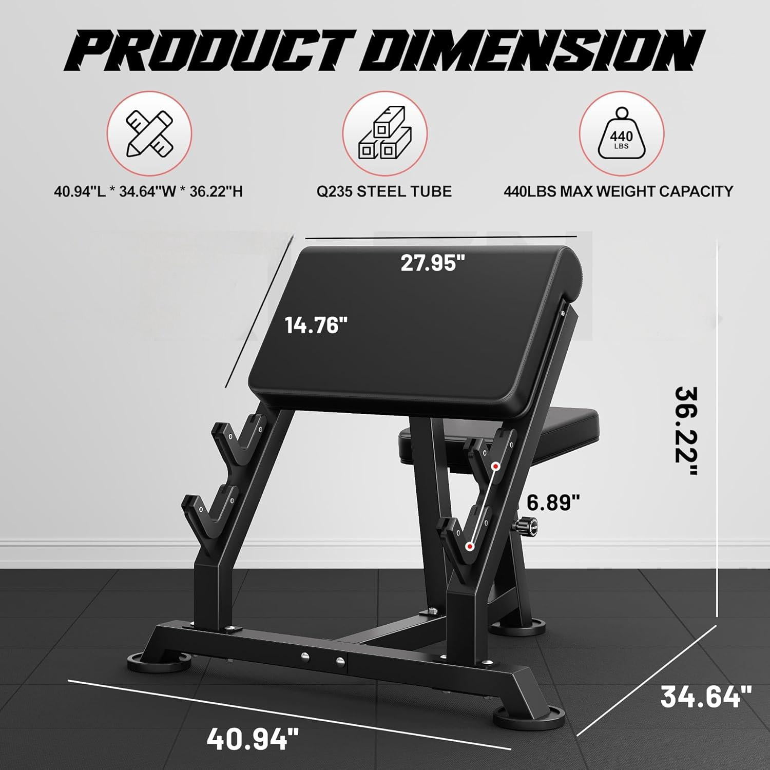 Preacher Curl Bench,Seated Arm Isolated Barbell Dumbbell Bicep Station for Arm Workout,Adjustable Bicep Curl Machine with 2 Bar Holders for Home Gym
