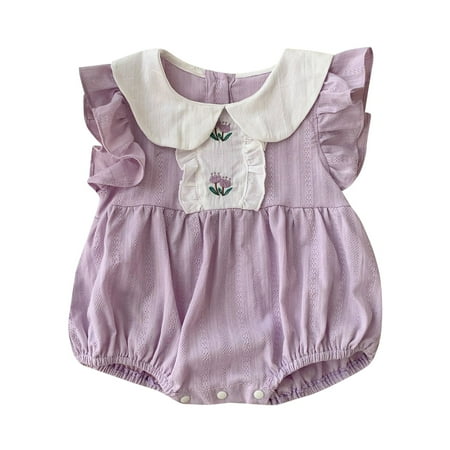 

Baby Summer Flying Sleeve Bodysuits Embroidered Onesie Baby Lapel Casual Outdoor 0-2Y Newborn Infant Child Clothing Streetwear Kids Dailywear Outwear