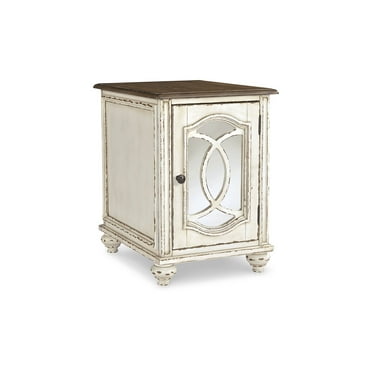 Signature Design by Ashley Realyn Cottage-Style Mirrored End Table in Antique White