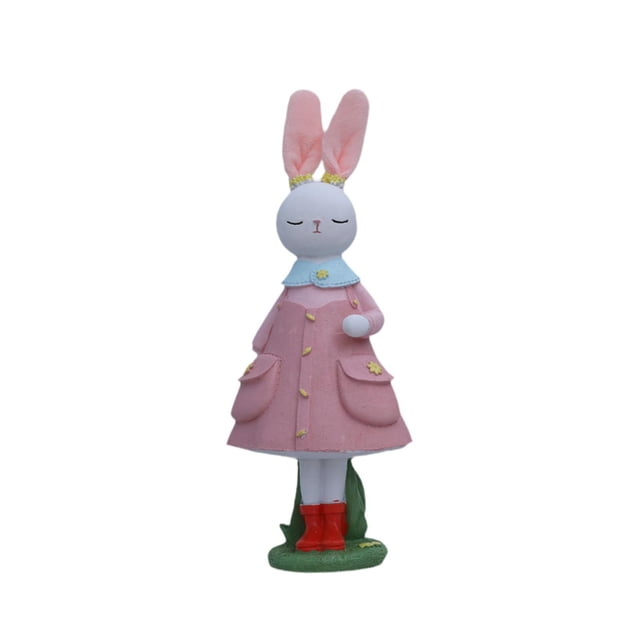 Figura de conejito de Pascua, decoración de Pascua, adorno de escritorio, creativo, coleccionable, de pie rosa