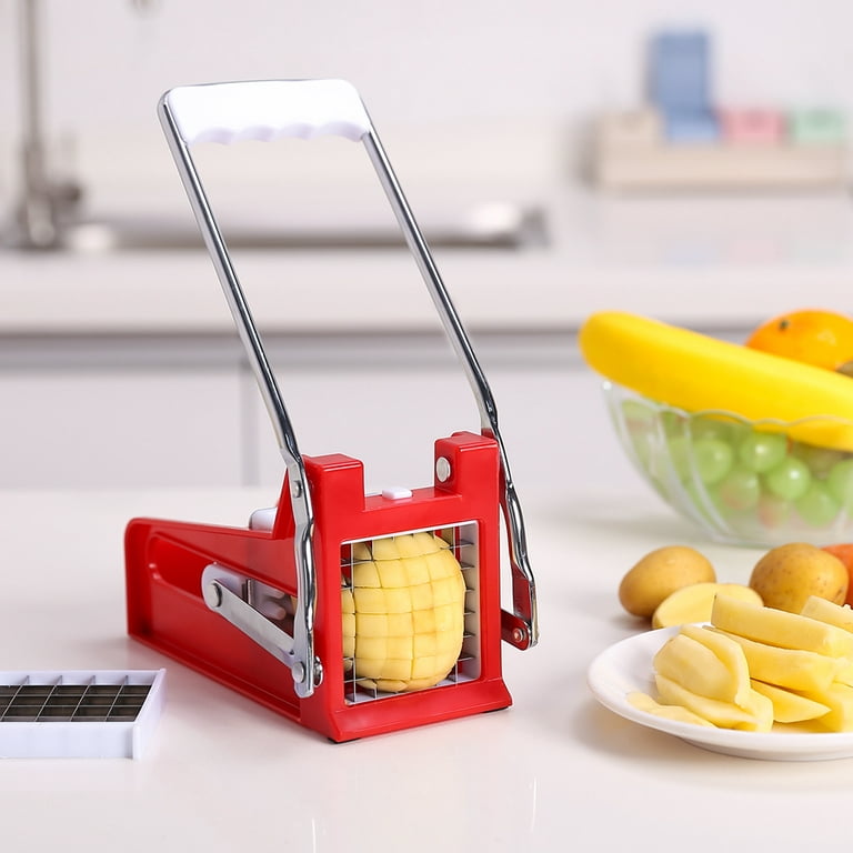 French Fry Potato Cutter-Cutter Potato Chipper Vegetable Slicer with 2  Interchangeable Stainless Steel Grid Blades for Homemade Chips Fries  Potatoes