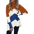 thumbnail image 3 of FOCUSNORM Women Solid/Contrast Color Sweater Bat Sleeve Irregular Hem Pullover, 3 of 4