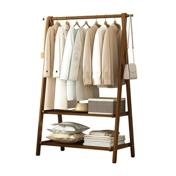 Wooden Clothes Rack Wardrobe, Solid Wood Coat Rack Stable Open Wardrobe with Storage Shelf Freestanding Storage Organizer for Bedroom and Wardrobe