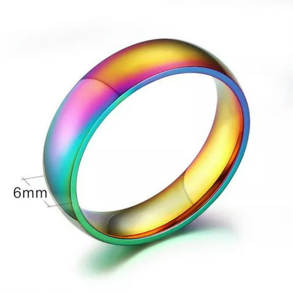 6mm Mystic Rainbow Band Men Women's Titanium Steel Engagement Party Ring Sz 6-12