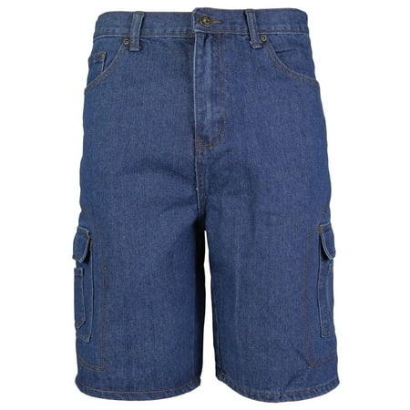 Men's Premium Cotton Multi Pocket Relaxed Fit Stonewash Denim Jean Cargo Shorts (Stonewash Blue,32)