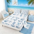 thumbnail image 2 of Manfei Watercolor Blue White Seashell Starfish Bow Queen Sheet Sets for Kids Boys and Girls, Marine Animal Bed Set 4-Piece, 1 Flat Sheet, 1 Fitted Sheet and 2 Pillowcases, 2 of 6