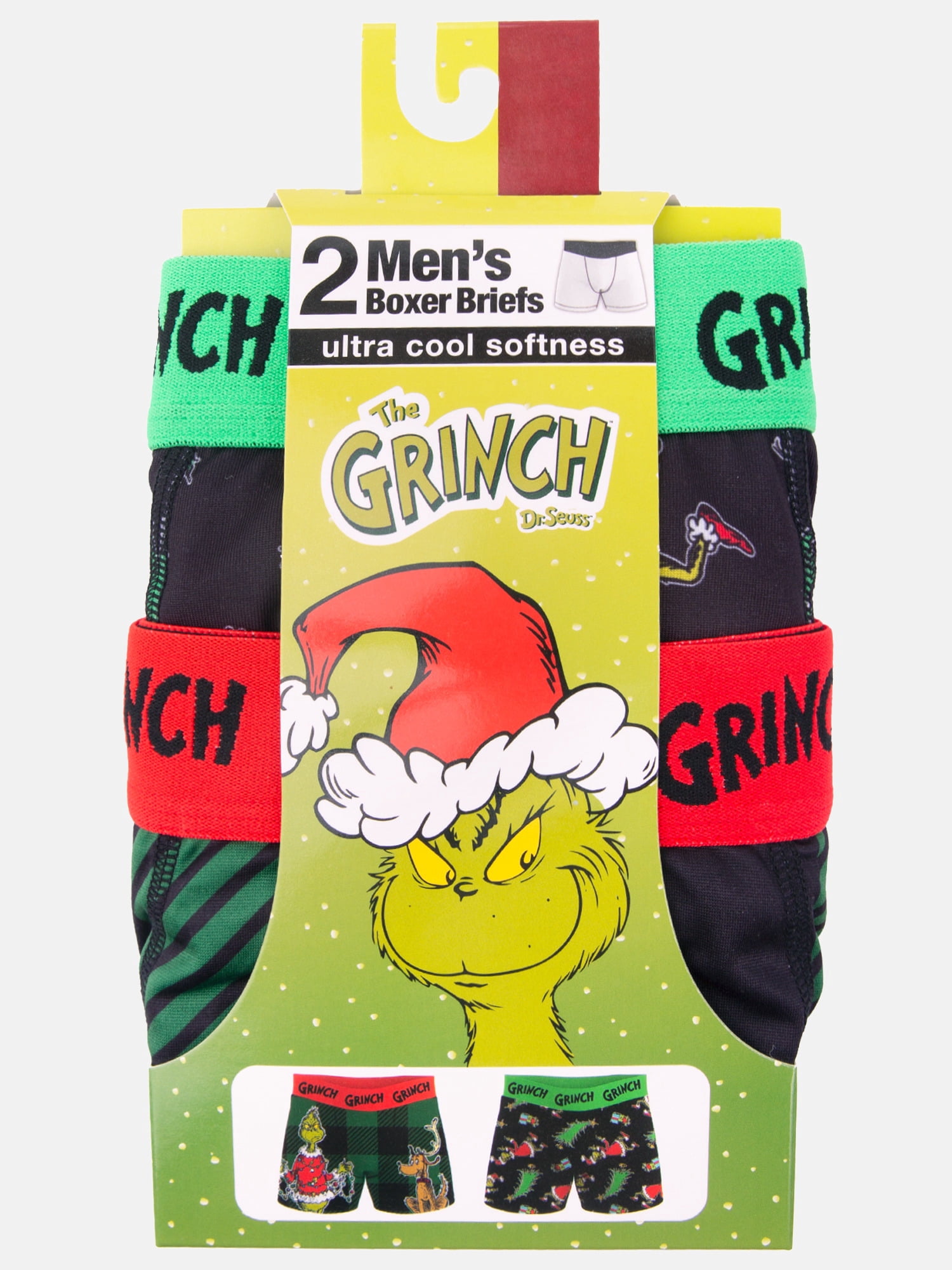 Dr Suess Grinch Plaid Men's Athletic Boxer Brief, 2-Pack, Sizes S-XL