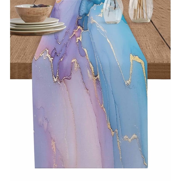 Table Runner Dresser Scarf 13 x 70 Inch Blue Pink Marble Abstract Marble Table Runners Non-Slip Heat Kitchen Dining Table Decor for Indoor Outdoor Home Party Decoration