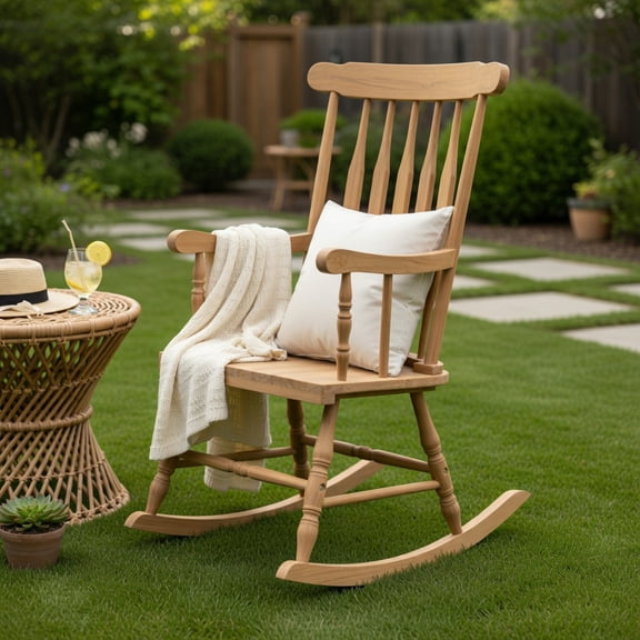Spaco Rocking Chair with Solid Wooden Frame, Patio Rocking Chair for Patio, Garden, Backyard, Natural
