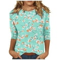 thumbnail image 2 of JTZGDY Floral Shirts for Women Dressy Casual Summer 3/4 Lenght Sleeve Round Neck Graphic T-Shirts Tops Loose Fit Comfy Tunic Blouse Mint Green XL, 2 of 5