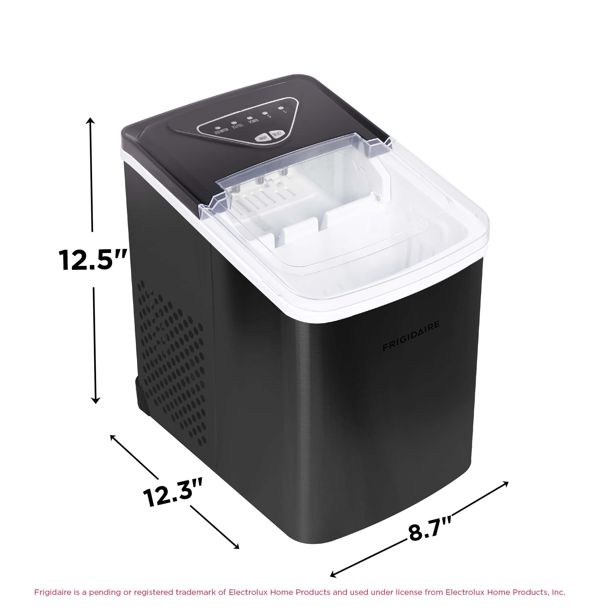 Frigidaire 26 Lbs. Countertop Ice Maker, Bullet Shaped Ice, Black Stainless Steel