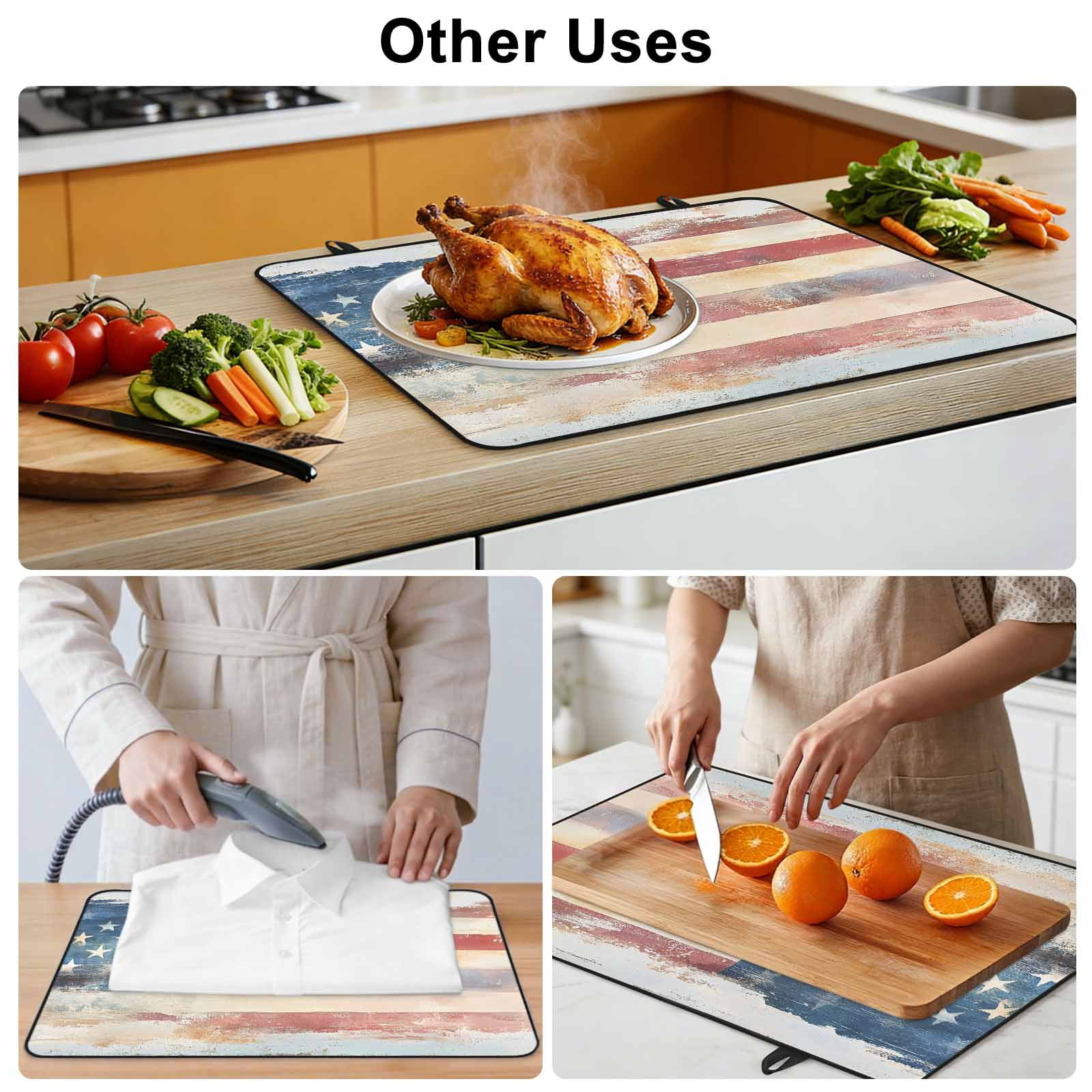 American Flag Stove Top Cover for Electric Stove, Heat-proof & Non Slip Glass Top Stove Cover Protector, Rustic Star Stripes USA Flag Retro Kitchen Flat Cooktop Rubber Mat 24x21 Inches