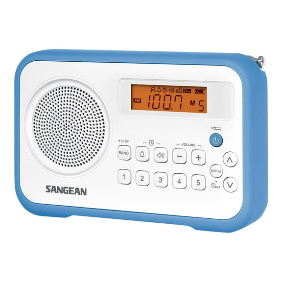 Sangean PR-D18BU AM /FM / Portable Digital Radio with Protective Bumper (White/Blue)