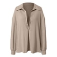 thumbnail image 4 of vigerkar Womens Oversized Deep V Neck Sweatshirts Casual Collared Long Sleeve Ribbed Knit Pullover Tops (Khaki, M), 4 of 7