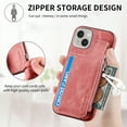 thumbnail image 4 of for iPhone 14 Plus Zipper Wallet Case with Card Holder, Back Flip Folio PU Leather Card Slots Case for Men Women, Magnetic Wireless Charging Shockproof Cover for iPhone 14 Plus 6.7", Pink, 4 of 13