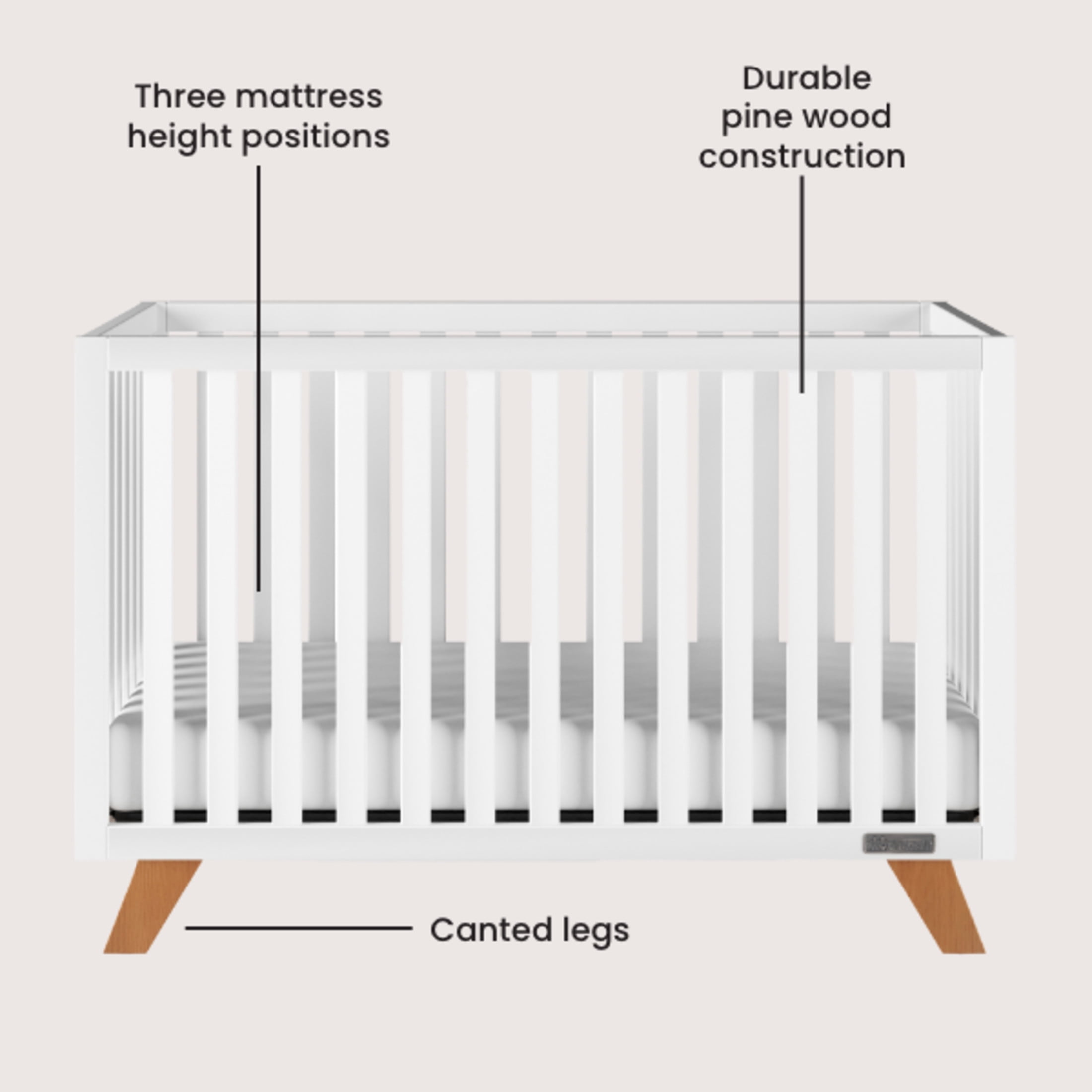 Child Craft SOHO Crib, Dresser, Chest & Nightstand Nursery Set, 4-in-1 Convertible Crib, White/Natural, 4-Piece