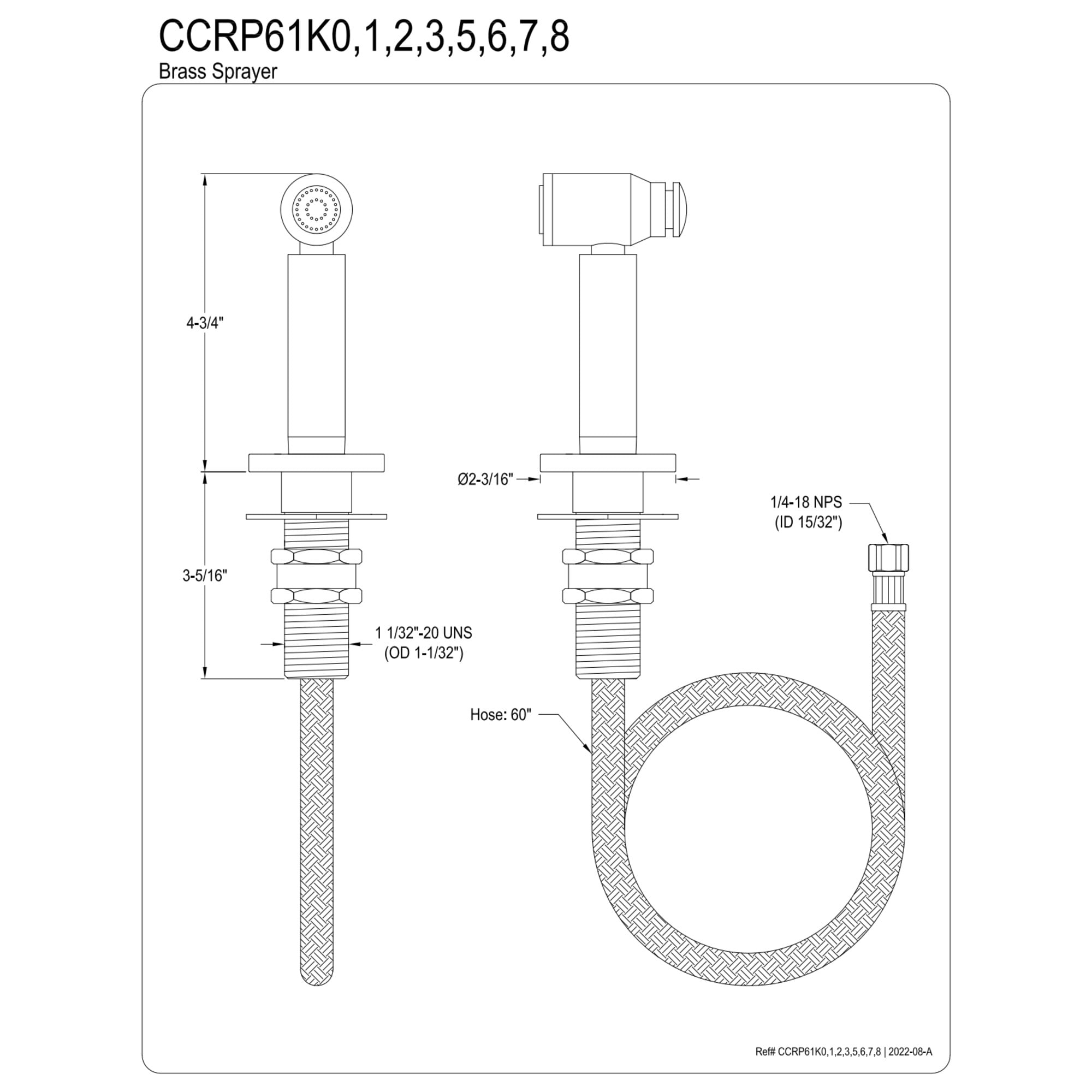 Kingston Brass CCRP61K7 Brass Kitchen Faucet Side Sprayer in Brushed Brass