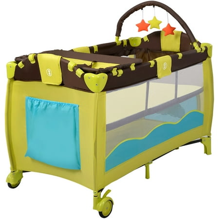 Costway New Green Baby Crib Playpen Playard Pack Travel Infant Bassinet Bed