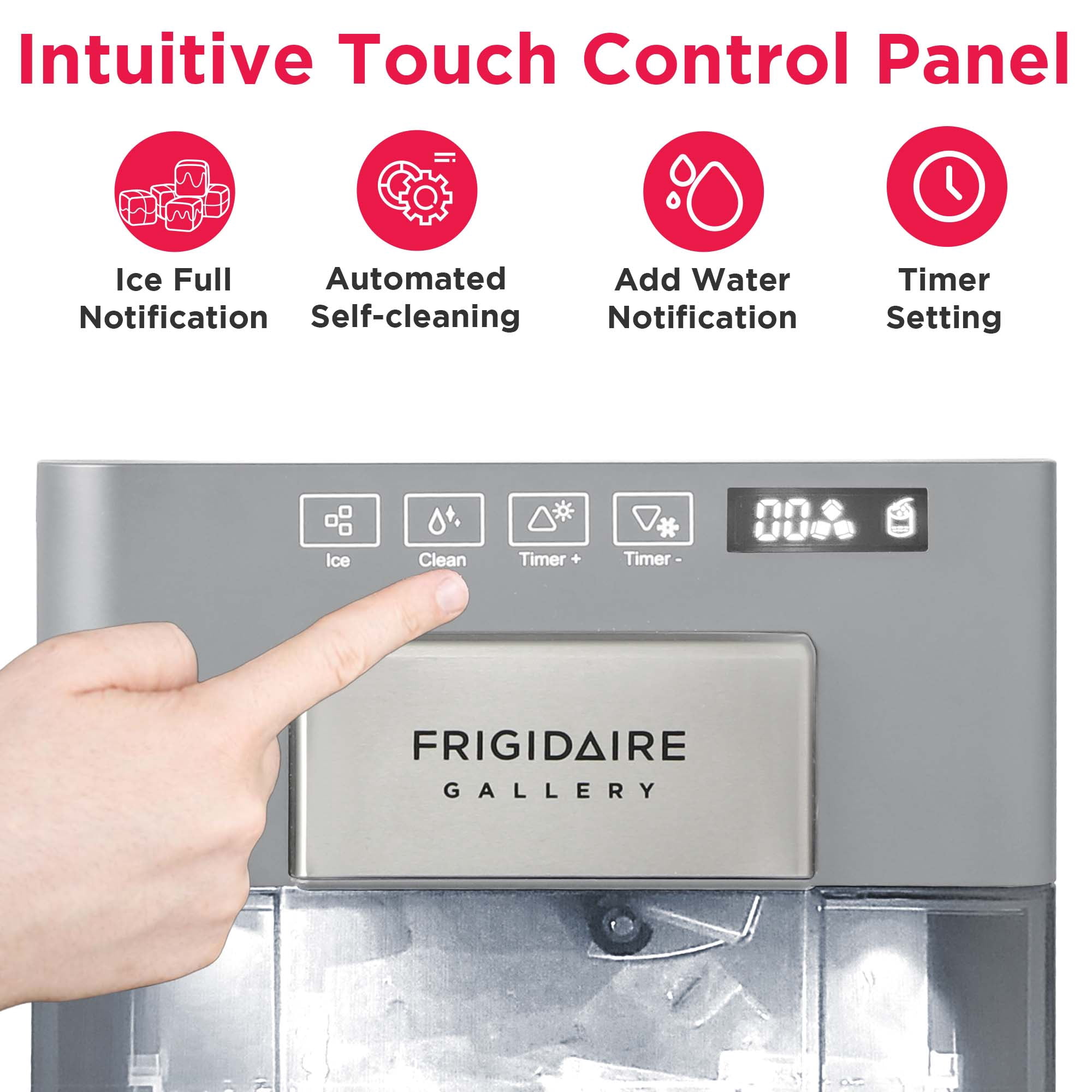 Frigidaire Gallery 22 lbs. Premium Artisanal Square Ice Maker, Self-Cleaning Ice Machine with Touch Controls, Grey FGIC523
