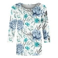 thumbnail image 4 of JINMGG Fall Tops for Women Women's Fashion Printed Loose T-Shirt 3/4 Sleeves Blouse Round Neck Casual Tops Light Blue M, 4 of 5