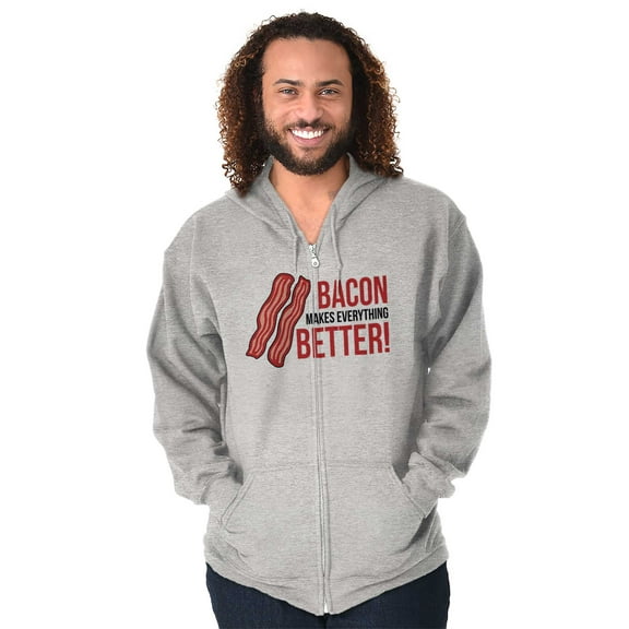 Bacon Makes Everything Better Foodie Unisex Fleece Graphic Zip Up Hoodie Brisco Brands 2X