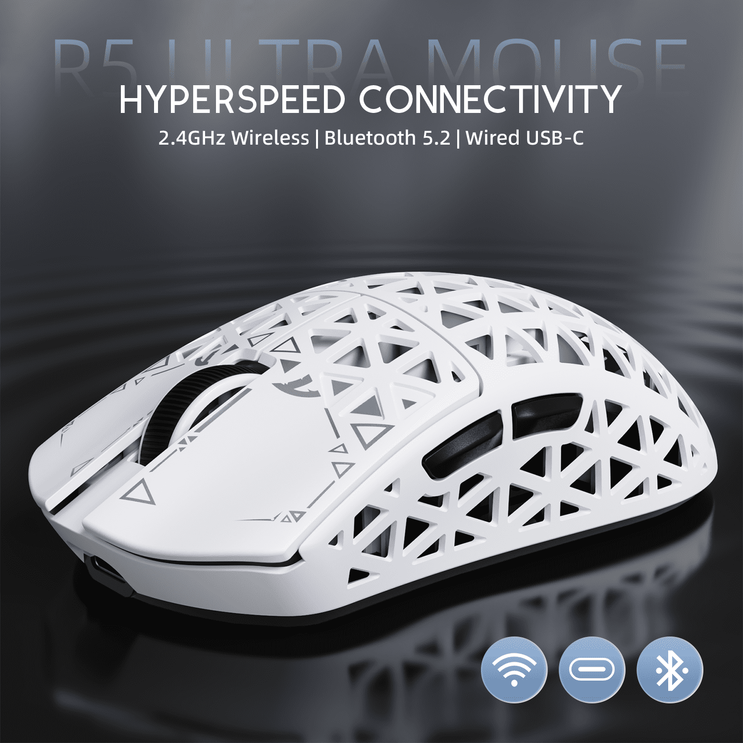 ATTACK SHARK R5Ultra Carbon Fiber Wireless 8K PAW3950MAX Gaming Mouse with 8K Coiled Cable,39g SUPERLIGHT, 8K Hz Wireless Polling Rate, MCU Nodic 52840, DPI up to 42000, BT/2.4G Wireless/Wired