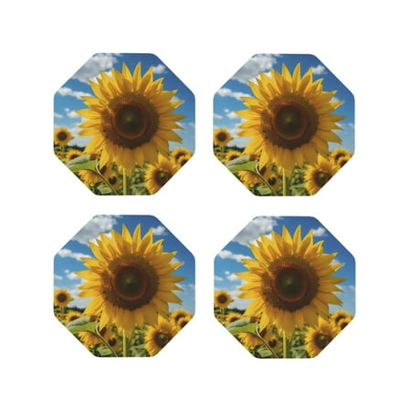 

Matuu Sky Golden Sunflower Field for Cup Coasters Set of 4 Leather Coasters Desk Coasters for Office Measures 4” x 4”-Octagon