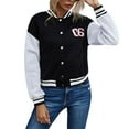 thumbnail image 2 of Women Bomber Jacket Long Sleeve Single-breasted Lettler Embroidery Baseball Coat Fall Winter Streetwear, 2 of 6
