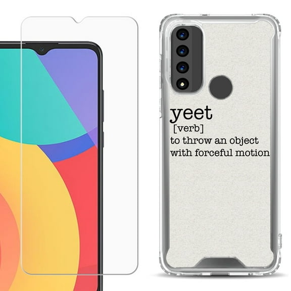 Shockproof Bumper Phone Case for TCL 20 XE, with Tempered Glass Screen Protector, by OneToughShield ® - Dictionary/Yeet