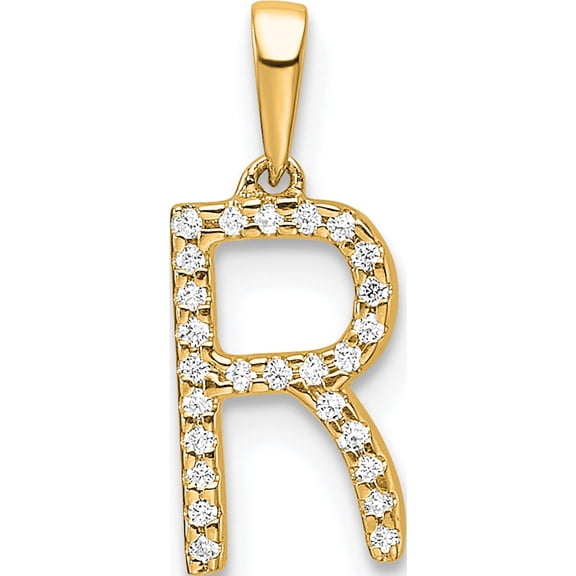 10K Yellow Gold Diamond Letter R Initial Pendant (Width 6.7) - Jbsp