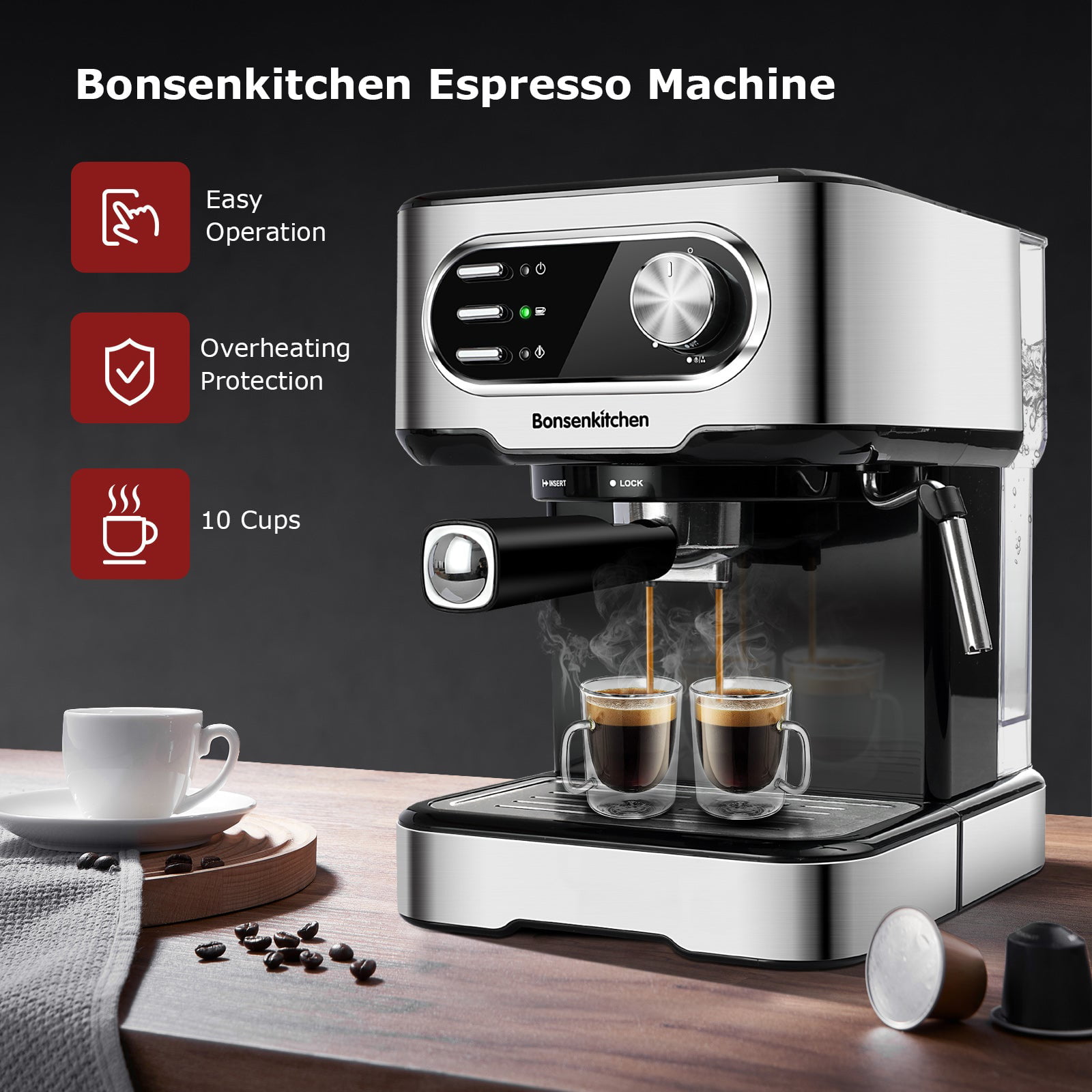 3 in 1 Espresso Coffee Machine Cappuccino Maker Programmable 115-Bar Accessories 