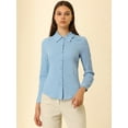 thumbnail image 3 of Unique Bargains Chemise Décontractée à Col en V Manches Longues pour Femmes, 3 of 6