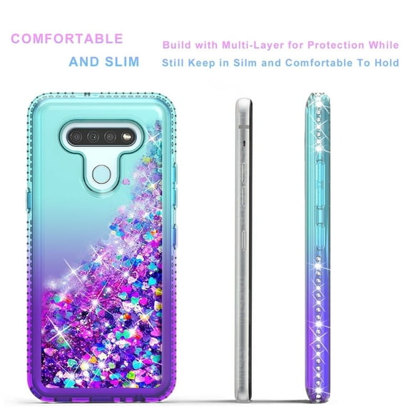 LG K51 Phone Case, STARSHOP Liquid Glitter Bling TPU Phone Cover - Teal/Purple