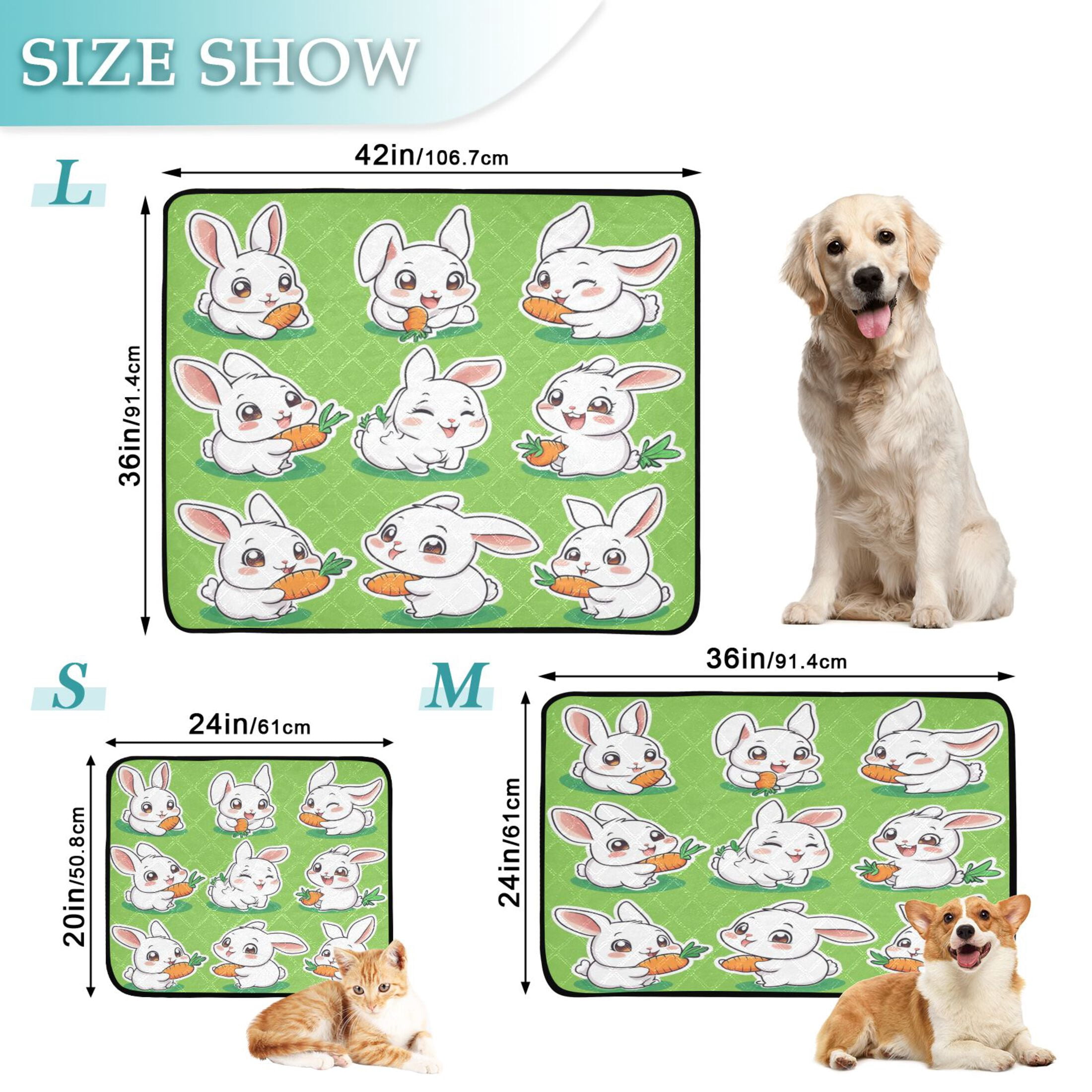 Qxltty Cute White Rabbits Eating Carrots Cat litter Pads Pet Set of 3 Diaper Mats Center Anti-leakage Layer Absorbent Soft and Comfortable
