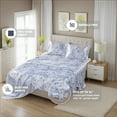 thumbnail image 3 of Regency Heights Satin Printed Sheet Set, Marble Printed Satin Queen Bed Sheets, 4-Piece Luxury Silky Bedding Sets with Pillowcase, Blue Marble, 3 of 8