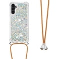 thumbnail image 3 of Long Crossbody Lanyard Clear Case for Samsung Galaxy A24 4G with Adjustable Neck Strap, Glitter Sparkly Bling Quicksand Phone Cover Cases for Samsung Galaxy A24 4G QKG Silver, 3 of 7
