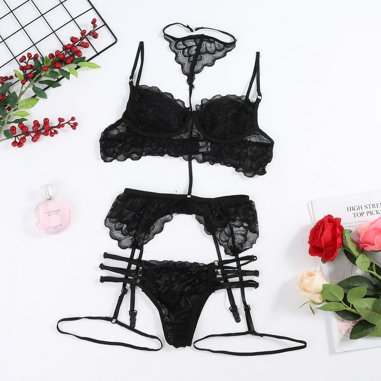 Vedolay Lingerie Women Harness Lingerie Cage Bra Gothic Strappy Full  Bodysuit for Lady Cut Out Lace Underwire Wireless Lingerie Set Underwear Set