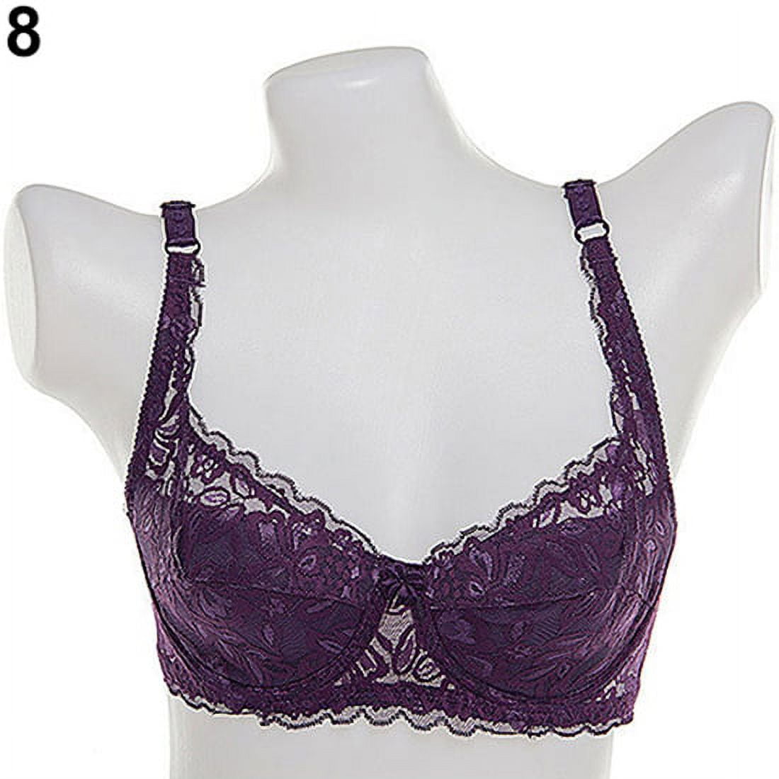  Deep V Bras Sexy Thin lace Cup Surface Ultra Thin Lining  Breathable New Perspective Bra Embroidery Floral Bralette Plus Size (Size :  38D, Color : Light Purple) : Clothing, Shoes & Jewelry