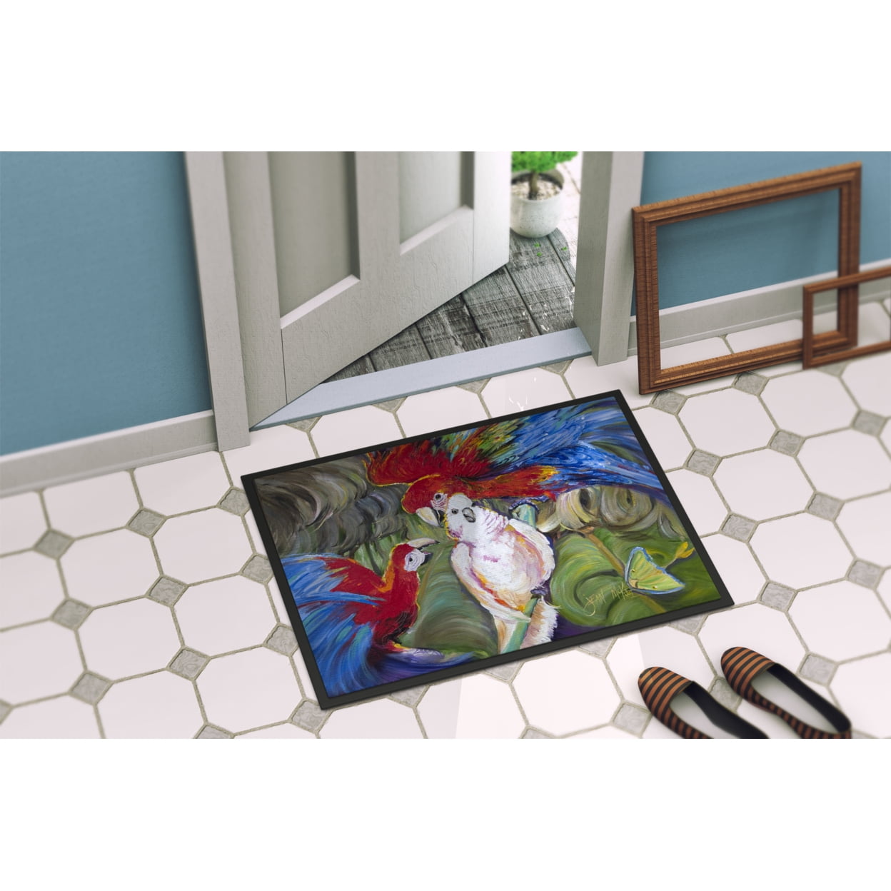 Carolines Treasures JMK1018JMAT Menage-a-trois Parrots Door Mat Indoor Rug or Outdoor Welcome Mat 24x36 Doormat  36"L x