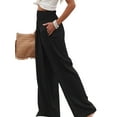 thumbnail image 6 of Franhais Summer Women Loose Long Trousers, Ladies Leisure Style Solid Color High Waist Ruched Beach Wide Leg Pants with Pocket, 6 of 9
