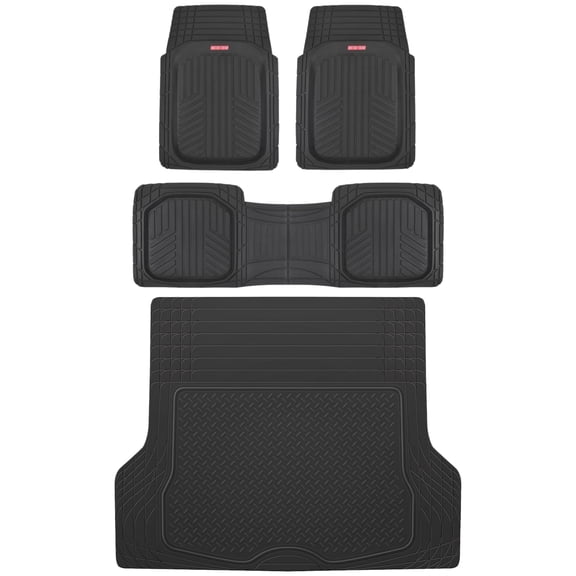 Motor Trend FlexTough™ Deep Dish Plus Rubber Car Floor Mats with Trunk Mat Cargo Liner, Front & Rear Combo Set fits Most Car SUV Van Coupe Sedan, Heavy Duty All Weather Trim To Fit